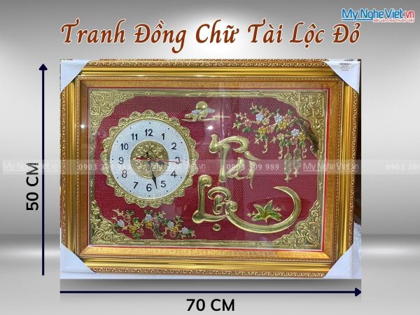Quà Tân Gia Khai Trương - Tranh Đồng Chữ Tài Lộc Có Đồng Hồ