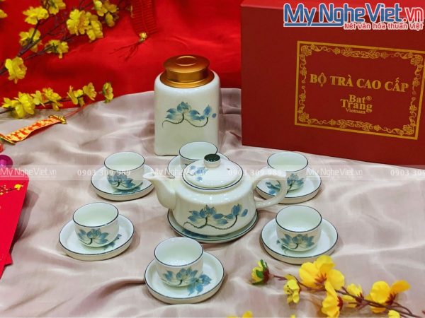 Quà Tặng Tân Gia Khai Trương - Bộ bình trà dáng vuông + hũ trà sẽ sen xanh