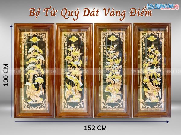 Quà Tân Gia Khai Trương - Tranh đồng Đại Bái Dát Vàng Điểm Tứ Quý Tùng Cúc Trúc Mai