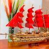 Quà tặng Tân Gia Khai Trương - Mô hình thuyền chiến cổ Jylland (thân 60cm) buồm đỏ