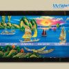 Quà Tặng Tân Gia Khai Trương - Tranh Sơn Mài Thuận Buồm Xuôi Gió cẩn nổi xanh