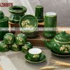 Quà Tân Gia - Bình trà Bát Tràng men xanh ngọc chữ Phúc hoa sen kèm phụ kiện cao cấp