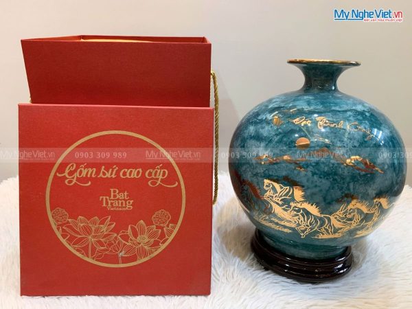 Quà Tặng Tân Gia Khai Trương - Bình thu tài hút lộc men vân đá Mã Đáo Thành Công H22cm MNV-VBT22/4
