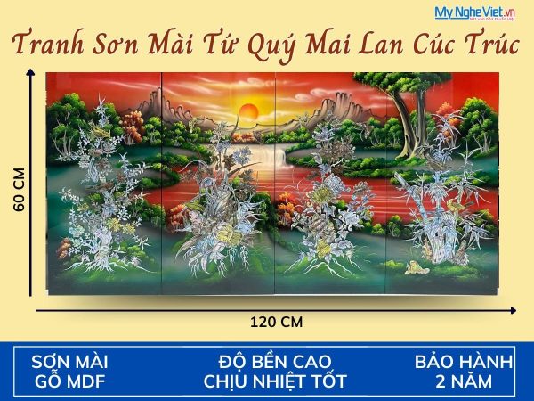Quà Tân Gia - Bộ Tranh Sơn Mài Mai Lan Cúc Trúc Cẩn Ốc