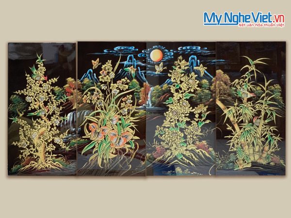 Quà Tân Gia - Bộ Tranh Sơn Mài Mai Lan Cúc Trúc Đắp Nổi