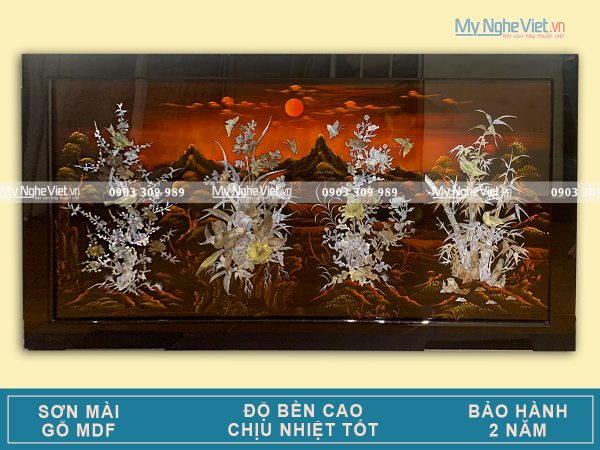 Quà Tân Gia - Tranh Sơn Mài Mai Lan Cúc Trúc Cẩn Nổi