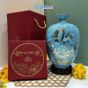 Quà Tân Gia Khai Trương – Bình thu tài hút lộc dáng cao vân đá xanh chữ Đức + chân đế + hộp xi D16xH30 LHGML02-3
